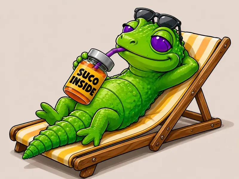 Mascote Suco Inside relaxando na espreguiçadeira